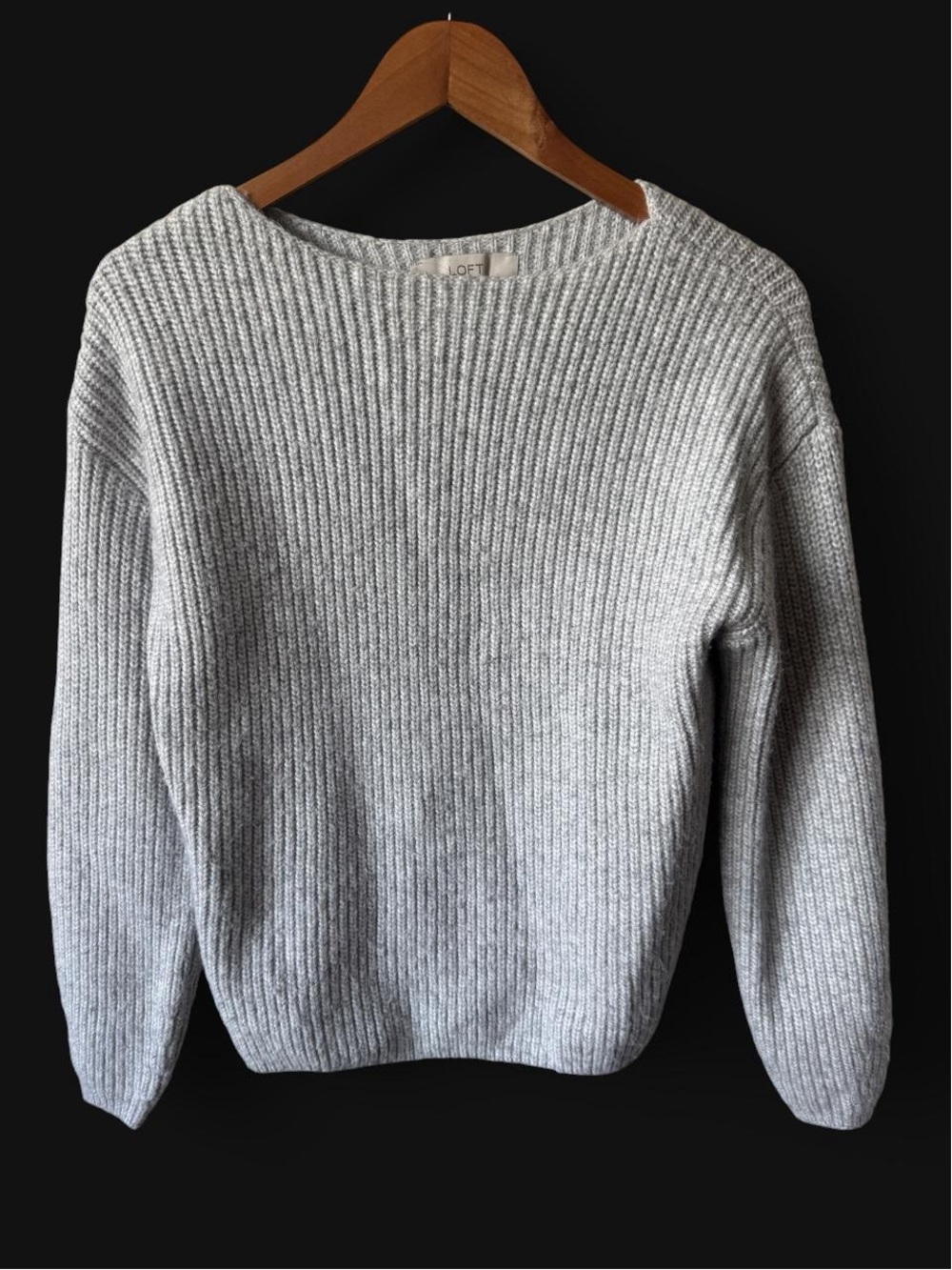 LOFT Grey Ribbed Crewneck Sweater